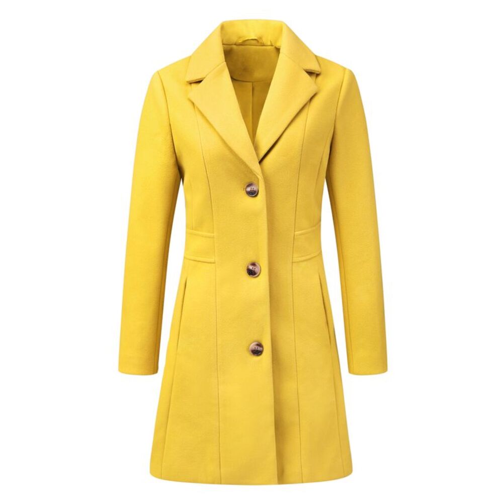 Notched Lapel Collar Single Breast Outerwear Winter Coats Yellow